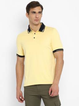 Turtle - Men Cotton Stretch Lemon Half Sleeve Casual Solid Polo T-Shirt