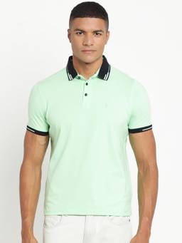 Turtle - Men Cotton Stretch Mint Green Half Sleeve Casual Solid Polo T-Shirt