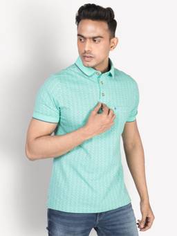 Turtle - Men Cotton Turquoise Blue Slim Fit Casual Polo T-Shirt