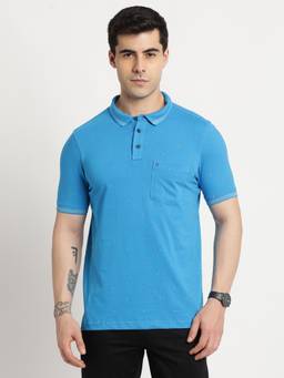 Turtle - Men Cotton Blue Half Sleeve Casual Printed Polo T-Shirt