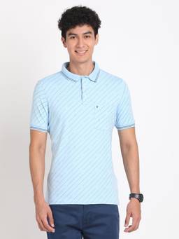Turtle - Men Cotton Light Blue Slim Fit Casual Polo T-Shirt
