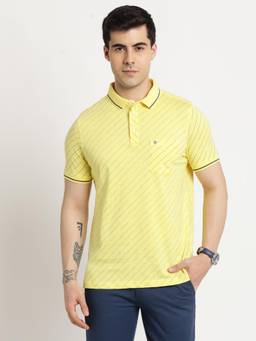 Turtle - Men Cotton Yellow Half Sleeve Casual Printed Polo T-Shirt