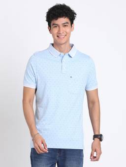 Turtle - Men Cotton Sky Blue Half Sleeve Casual Printed Polo T-Shirt