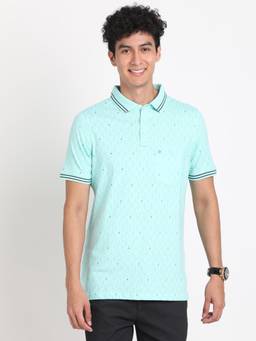 Turtle - Men Cotton Turquoise Half Sleeve Casual Printed Polo T-Shirt