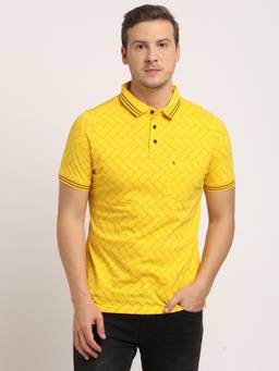 Turtle - Men Cotton Yellow Slim Fit Casual Polo T-Shirt