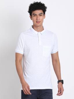 Turtle - Men Cotton White Half Sleeve Casual Printed Polo T-Shirt