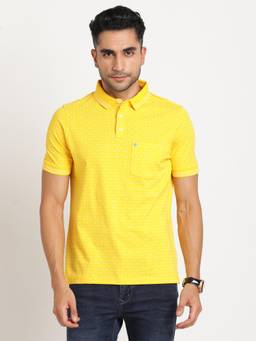 Turtle - Men Cotton Yellow Half Sleeve Casual Printed Polo T-Shirt