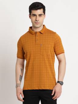 Turtle - Men Cotton Mustard Half Sleeve Casual Printed Polo T-Shirt
