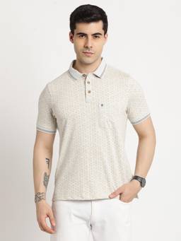 Turtle - Men Cotton Grey Half Sleeve Casual Printed Polo T-Shirt