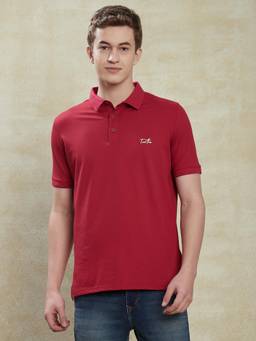 Turtle - Men Cotton Maroon Half Sleeve Casual Printed Polo T-Shirt