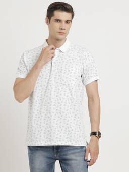 Turtle - Men Cotton Stretch Off White Slim Fit Casual Polo T-Shirt