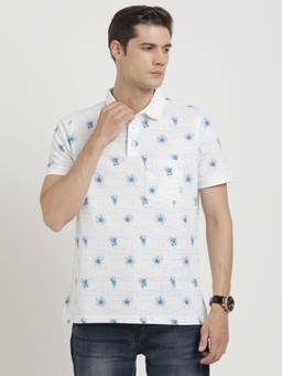 Turtle - Men Poly Cotton Stretch White Slim Fit Casual Polo T-Shirt