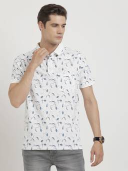 Turtle - Men Poly Cotton Stretch Off White Slim Fit Casual Polo T-Shirt