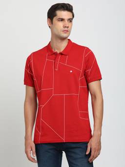 Turtle - Men Knitted Red Slim Fit Casual Polo T-Shirt