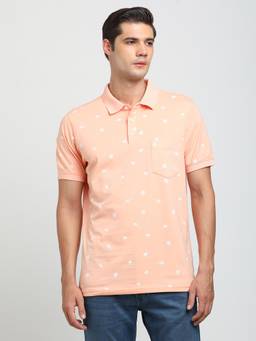 Turtle - Men Knitted Peach Pink Slim Fit Casual Polo T-Shirt