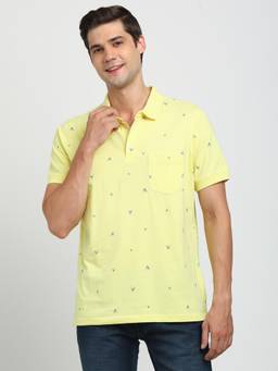 Turtle - Men Knitted Lime Yellow Slim Fit Casual Polo T-Shirt