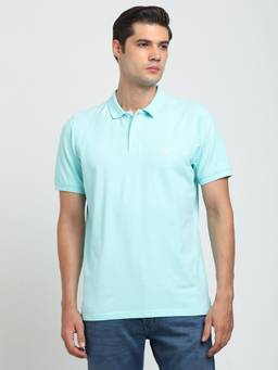 Turtle - Men Knitted Blue Slim Fit Casual Polo T-Shirt
