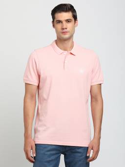 Turtle - Men Knitted Light Peach Slim Fit Casual Polo T-Shirt