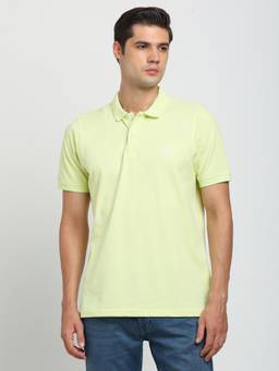 Turtle - Men Knitted Pista Green Slim Fit Casual Polo T-Shirt