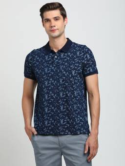 Turtle - Men Knitted Navy Slim Fit Casual Polo T-Shirt