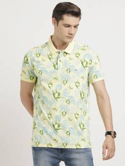 Turtle - Men Cotton Stretch Lemon Half Sleeve Casual Printed Polo T-Shirt
