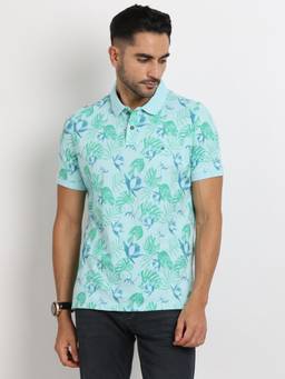Turtle - Men Cotton Stretch Sky Blue Slim Fit Casual Polo T-Shirt
