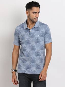 Turtle - Men Cotton Stretch Grey Slim Fit Casual Polo T-Shirt