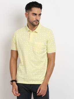 Turtle - Men Cotton Stretch Lemon Yellow Slim Fit Casual Polo T-Shirt