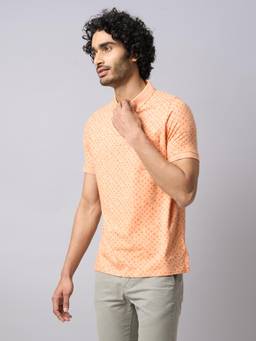 Turtle - Men Cotton Stretch Orange Slim Fit Casual Polo T-Shirt