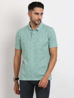 Turtle - Men Cotton Stretch Teal Grey Slim Fit Casual Polo T-Shirt
