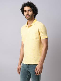 Turtle - Men Cotton Stretch Lemon Yellow Slim Fit Casual Polo T-Shirt