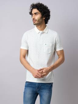 Turtle - Men Cotton Stretch Off White Slim Fit Casual Polo T-Shirt