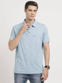 Turtle - Men Cotton Stretch Grey Half Sleeve Casual Printed Polo T-Shirt