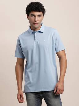 Turtle - Men Knitted Solid Light Blue Polo T-Shirt