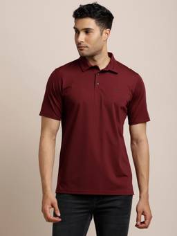 Turtle - Men Knitted Solid Maroon Polo T-Shirt