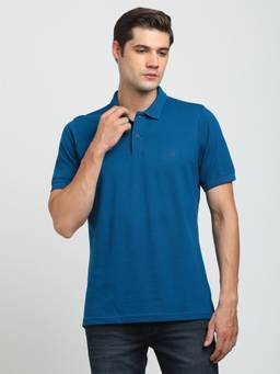 Turtle - Men Cotton Stretch Blue Slim Fit Casual Polo T-Shirt