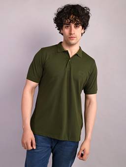 Turtle - Men Cotton Stretch Green Slim Fit Casual Polo T-Shirt