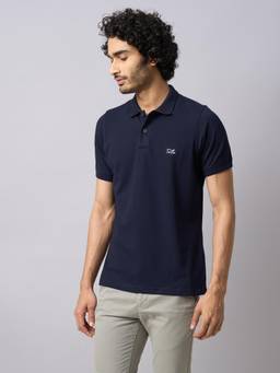 Turtle - Men Cotton Stretch Navy Slim Fit Casual Polo T-Shirt