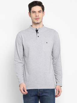 Turtle - Men Poly Cotton Grey Full Sleeve Casual Self Design Tshirt
