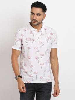 Turtle - Men Knitted White Slim Fit Casual Polo T-Shirt