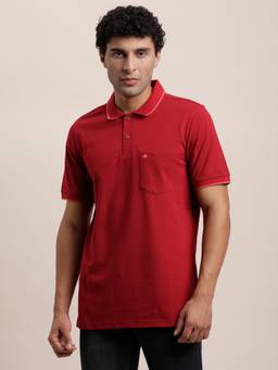 Turtle - Men Poly Cotton Solid Red Polo T-Shirt