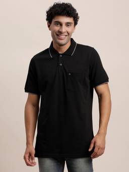Turtle - Men Poly Cotton Solid Black Polo T-Shirt
