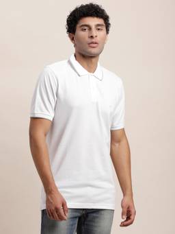 Turtle - Men Poly Cotton Solid White Polo T-Shirt