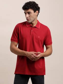 Turtle - Men Poly Cotton Solid Red Polo T-Shirt