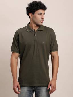 Turtle - Men Poly Cotton Solid Olive Polo T-Shirt