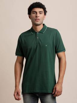 Turtle - Men Poly Cotton Solid Green Polo T-Shirt