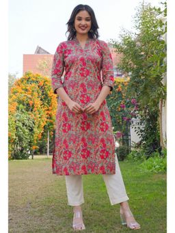 Vbuyz - Women Floral Print Straight Cotton Multi Color Kurta
