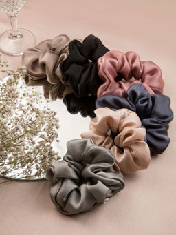 Spotstyl - Pure Silk Dark Night Midi Scrunchies - Pack of 6