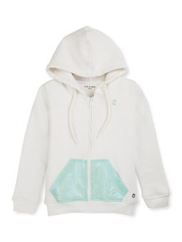 Gini & Jony - Girls White Fleece Full Sleeves Solid Hoodie