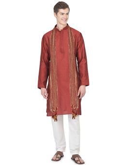 SG LEMAN - Mens Maroon Embroidered Kurta (Set of 3)